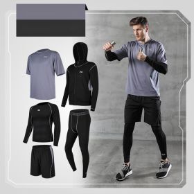 Running quick-drying basketball sports suit five-piece training suit (Color: Grey, size: M)