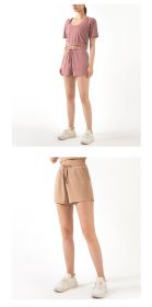 Lace Wide Loose Shorts Women HipsRunning Sports Fitness Fashion Casual Yoga Shorts (Color: Khaki, size: L)