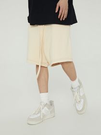 Short Terry Sweatpants Trendy Brand Loose All-Match Sports Shorts Drawstring Five Points Pants (Color: Black, size: S)