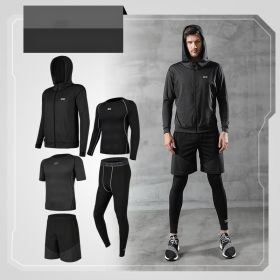 Running quick-drying basketball sports suit five-piece training suit (Color: Black C, size: 3XL)