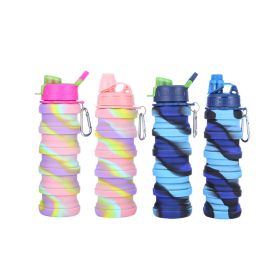 Foldable Water Bottle Leakproof Fold Silicone Cute Water Bottles Kids Cup with Straw (Color: Camouflage blueB, size: XL 2XL)