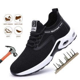 Black Sneakers Men Work Safety Shoes Lightweight Breathable For Gym Travel Work Casual Tennis Running Shoes (Color: New air cushion shock absorber, size: Size37)