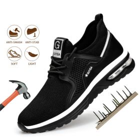 Black Sneakers Men Work Safety Shoes Lightweight Breathable For Gym Travel Work Casual Tennis Running Shoes (Color: Four seasons air cushion, size: Size39)