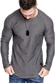 Men' s Long Sleeve Casual Shirts Solid Color Casual Top Stitching Stylish Dress Round Neck Slim Fit Male Shirts (size: 3XL)