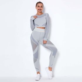 Seamless Knitted Absorbent Yoga Long-Sleeved Suit Yoga Wearsuit (Color: Light Grey)