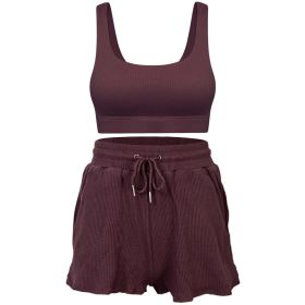 Loose Short Sleeve Gym Yoga Suit (Color: Purple)