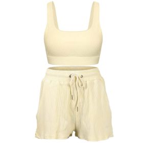 Loose Short Sleeve Gym Yoga Suit (Color: Beige)