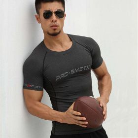 New Summer Casual Printing Tight-fitting Running Fitness Clothing For Men (Color: Dark grey English section)